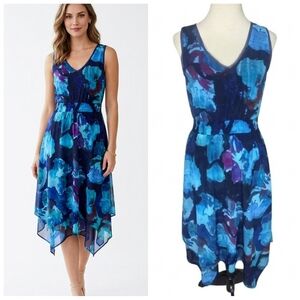 Chiffon Dress Simply Vera Vera Wang Blue Abstract Print Women's Size Medium